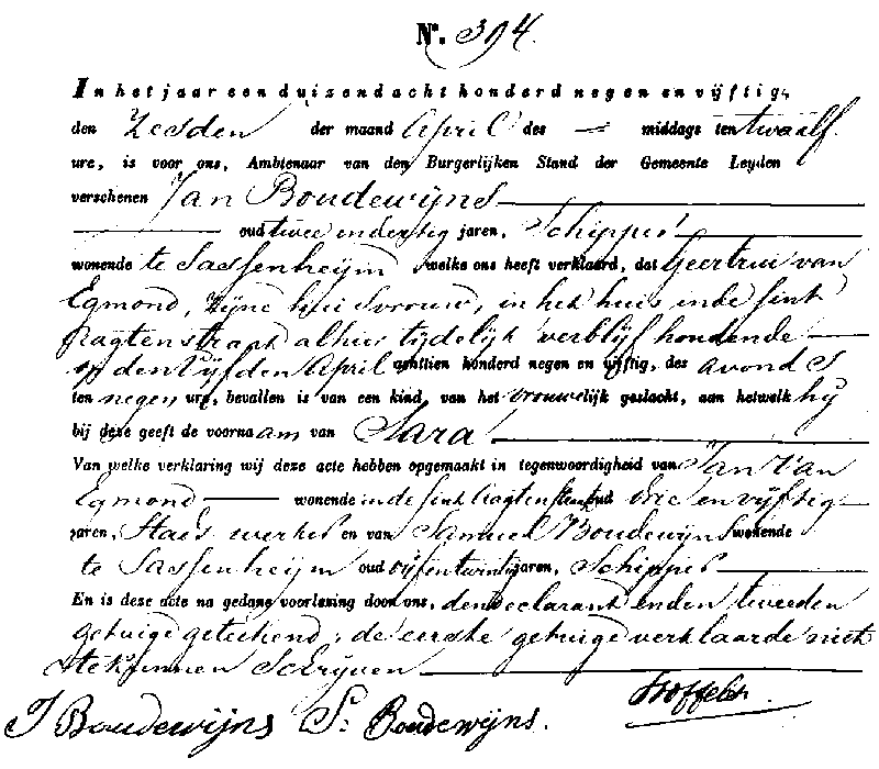 20 18590406 geb akte 394 Sara dv J Boudewijns - G v Egmond